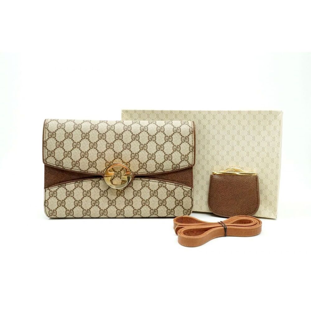 Gucci clutch shoulder bag GG Plus canvas brown